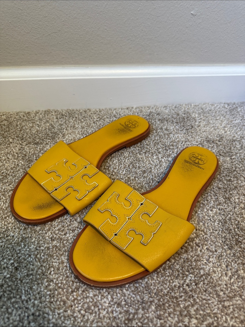 Tory Burch Yellow Logo Slide Sandals